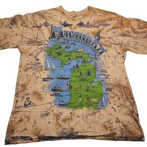 Vintage Michigan State Map Graphic All Over Print Men's Size Large T-Shirt